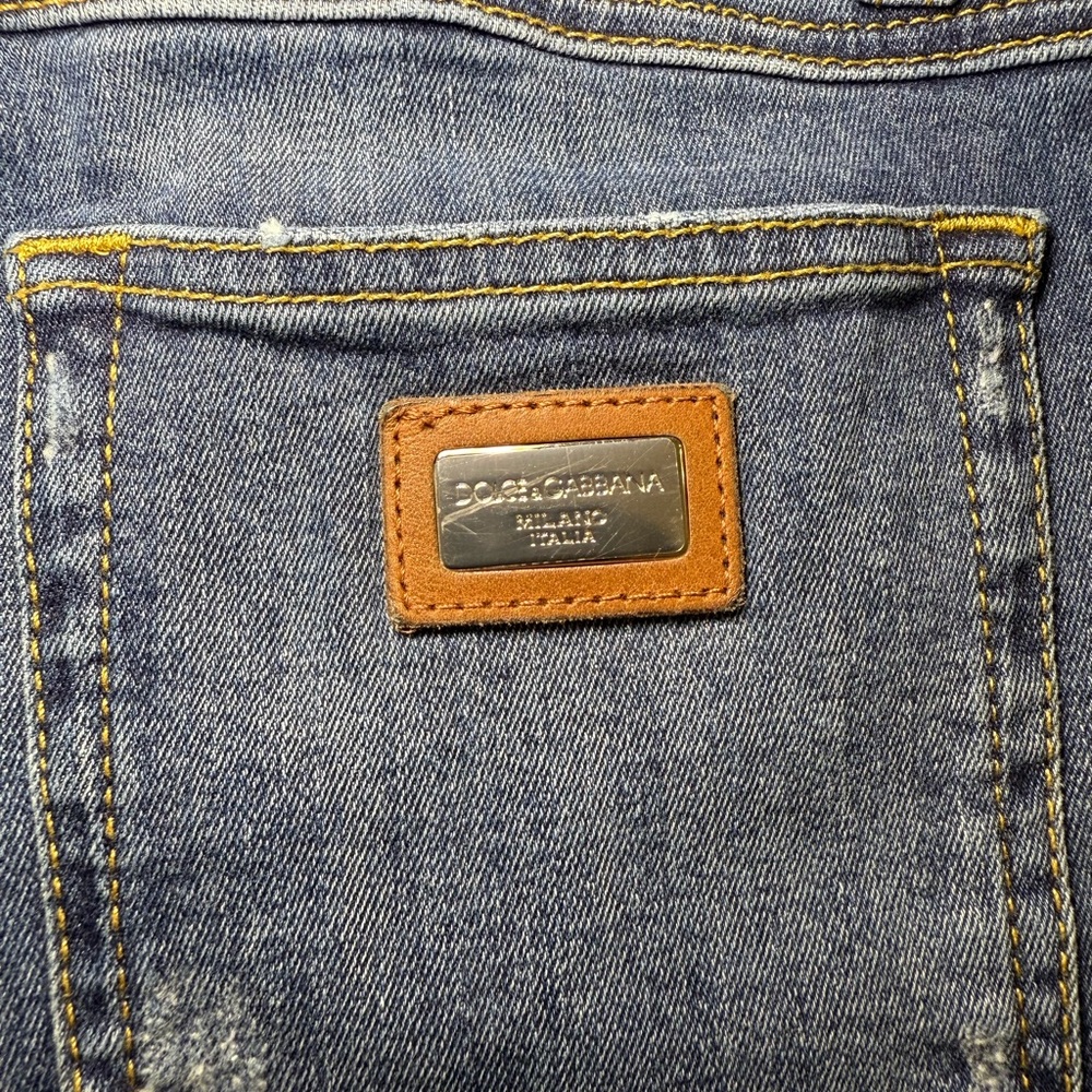 Dolce & Gabbana Blue Skinny Jeans with Leather Patch